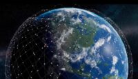 Illustration: Amazon Leo network connections creating a web around Earth
